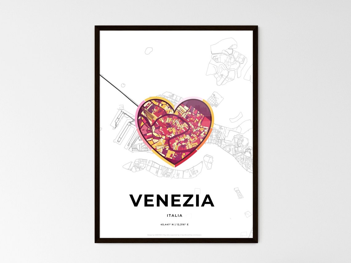 Venice Italy Minimalist Line Art Heart Shaped City Map Poster