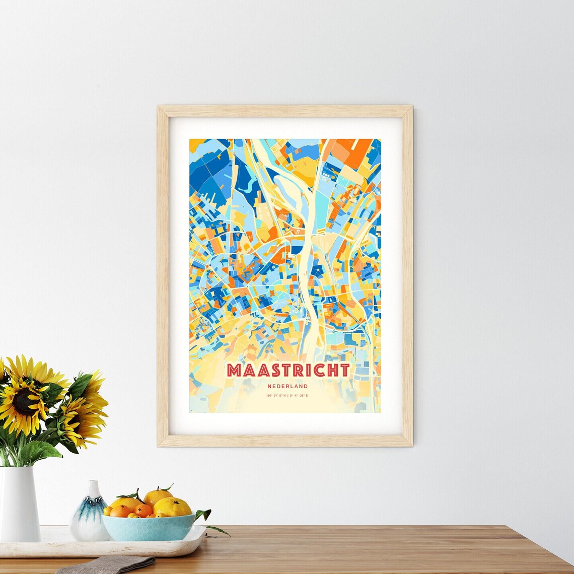 Maastricht Netherlands Modern Colorful City Map Blue Orange Poster - Image 2