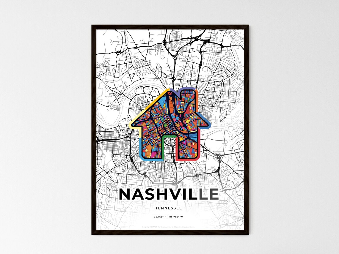 Nashville Tennessee Minimal City Map Colorful Heart Icon Art Poster - Image 3