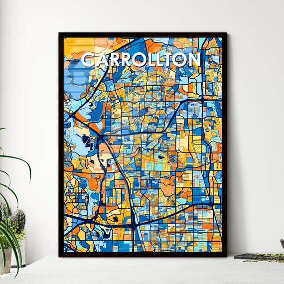 Carrollton Texas Vibrant Colorful Mosaic City Street Map Art Poster