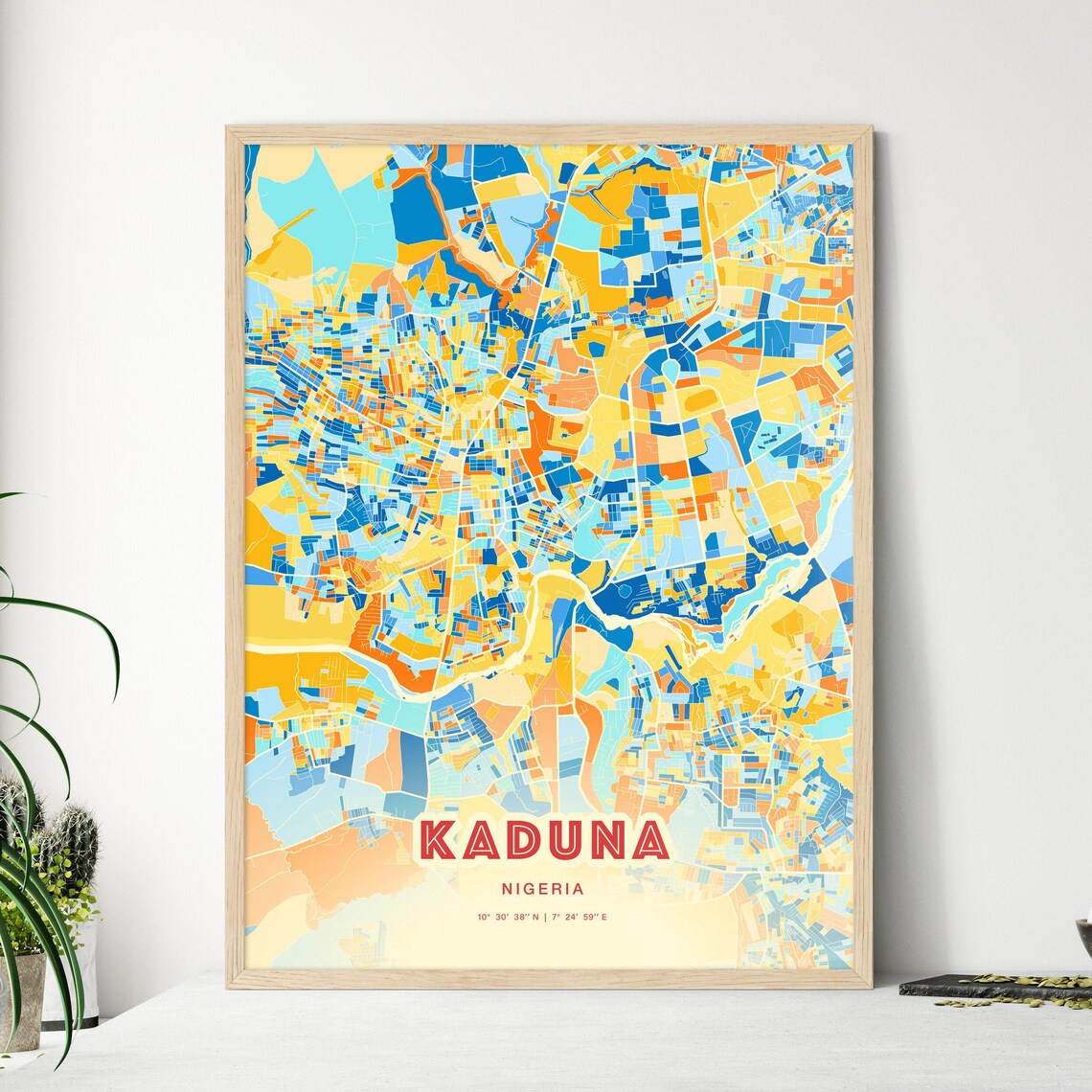 Kaduna Nigeria City Map Abstract Blue Orange Modern Art Print