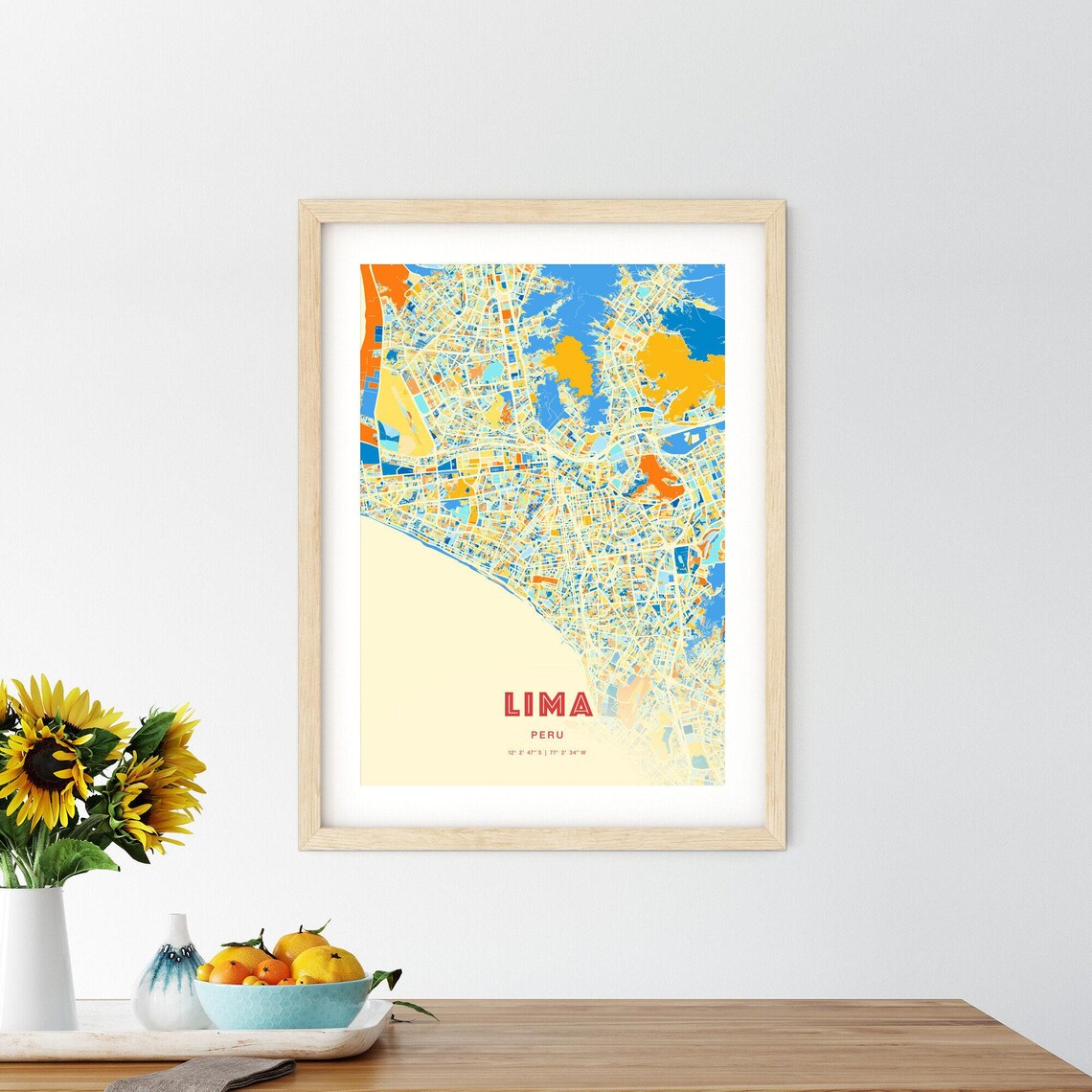Lima Peru Blue Orange Coastal City Map Art Poster for Home Decor - Image 2