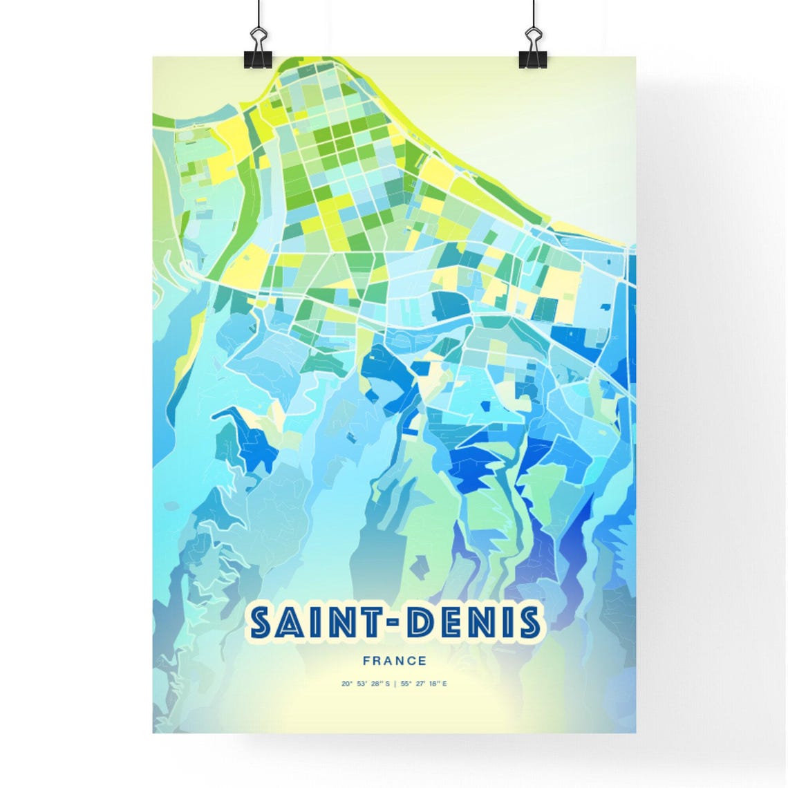 Saint-Denis France Custom Blue Green City Map Art Poster Gift - Image 2