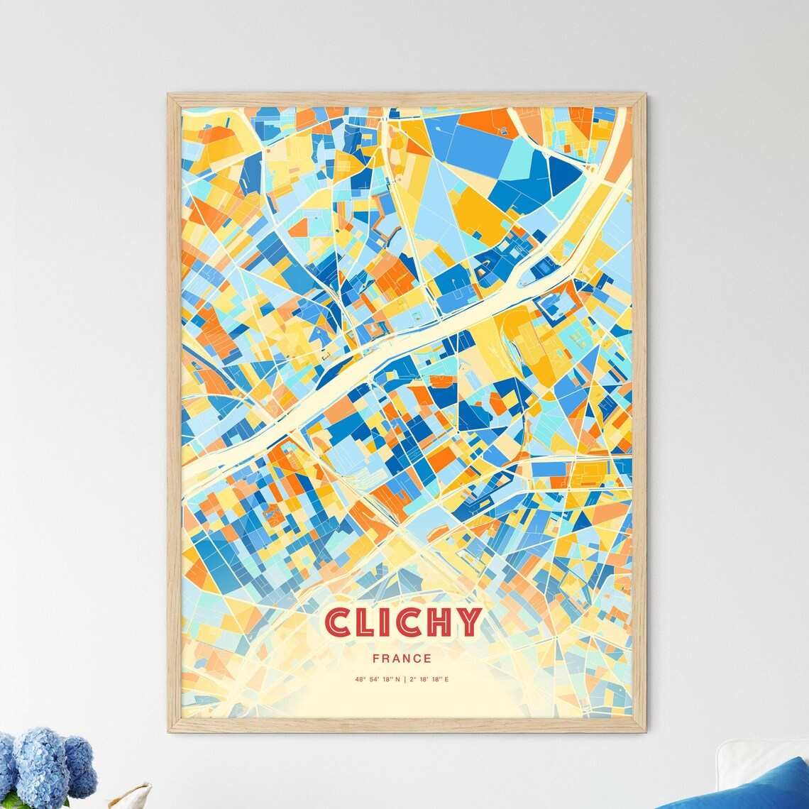 Clichy France Colorful Modern Street Map City Decor Art Poster