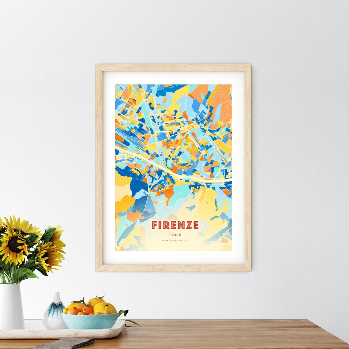 Vibrant Florence Firenze Italy Blue Orange City Map Art Poster - Image 2
