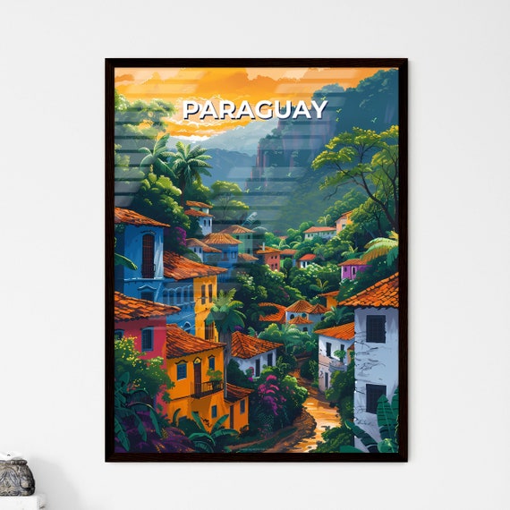Colorful Art Painting Of Paraguay South Americas Vibrant City With Trees And Mountains Travel Destinations Customizable