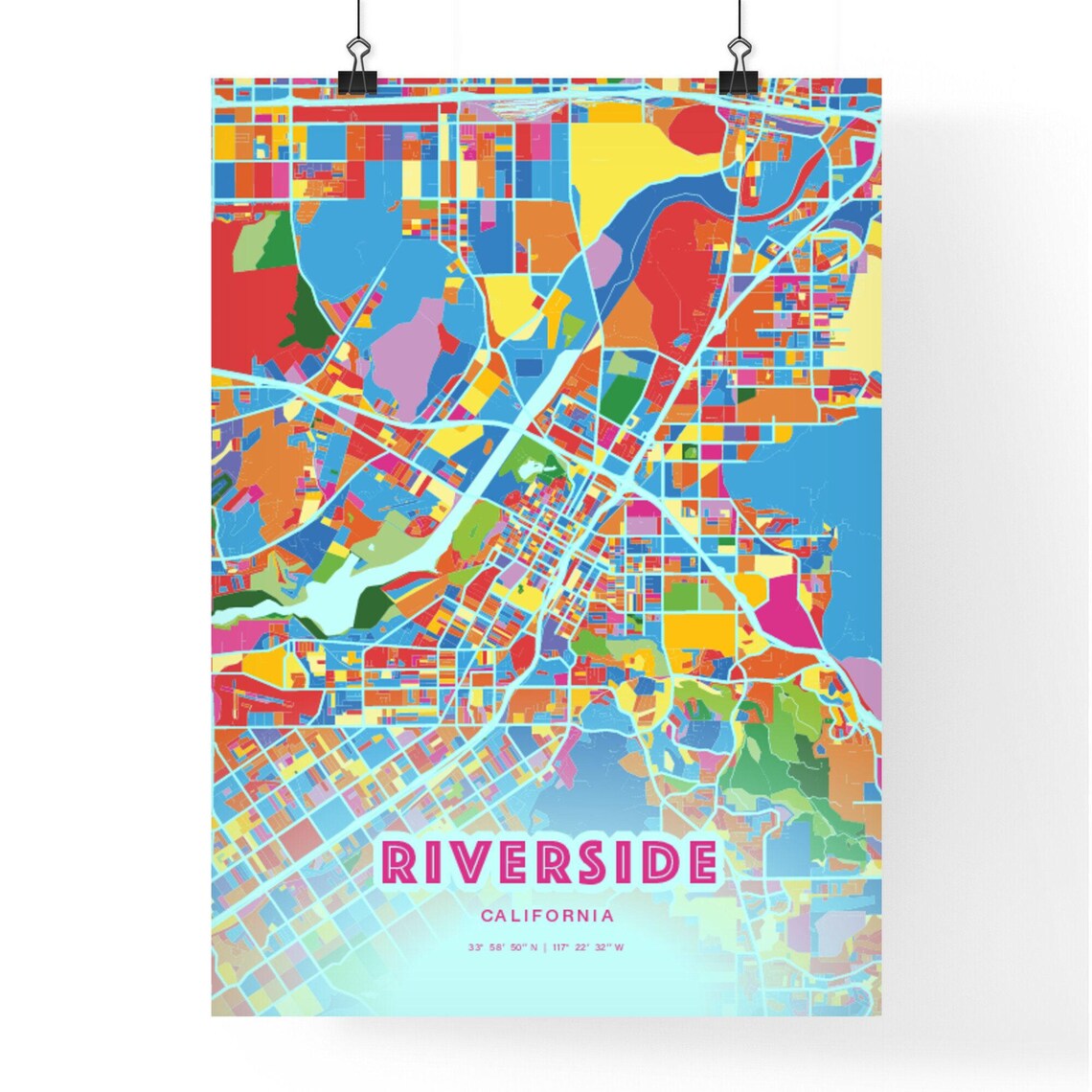 Riverside California Crazy Colorful Mosaic City Map Art Poster - Image 3