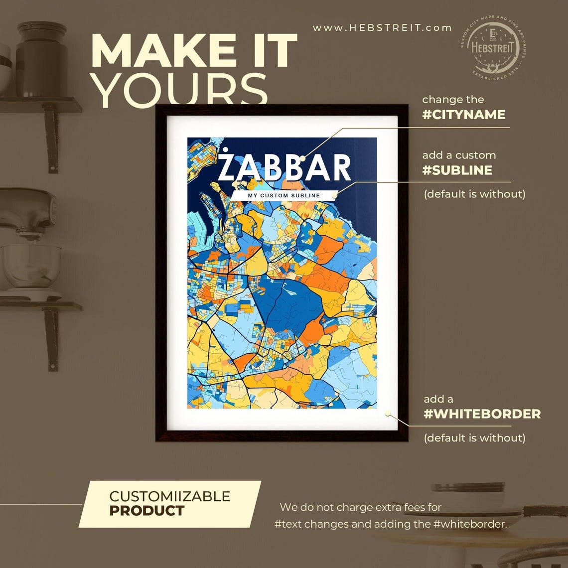 Zabbar Malta Colorful Street Map Artwork Modern City Home Decor Poster - Image 2