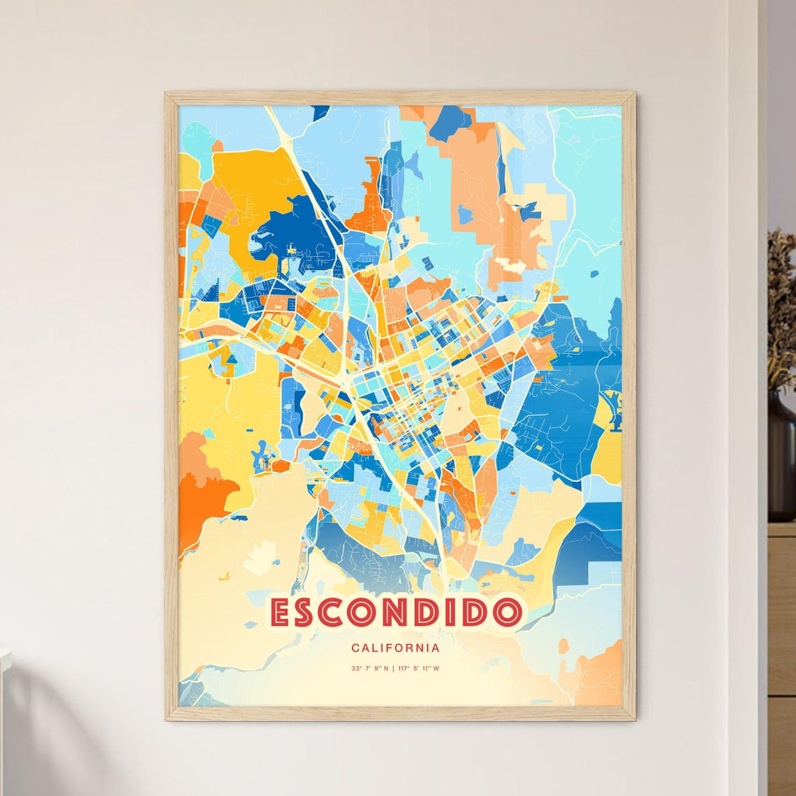 Escondido California Colorful City Map Art Coordinates Poster