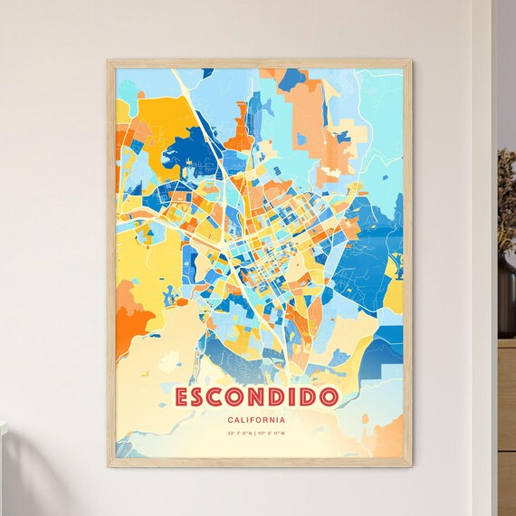 Escondido California Colorful City Map Art Coordinates Poster