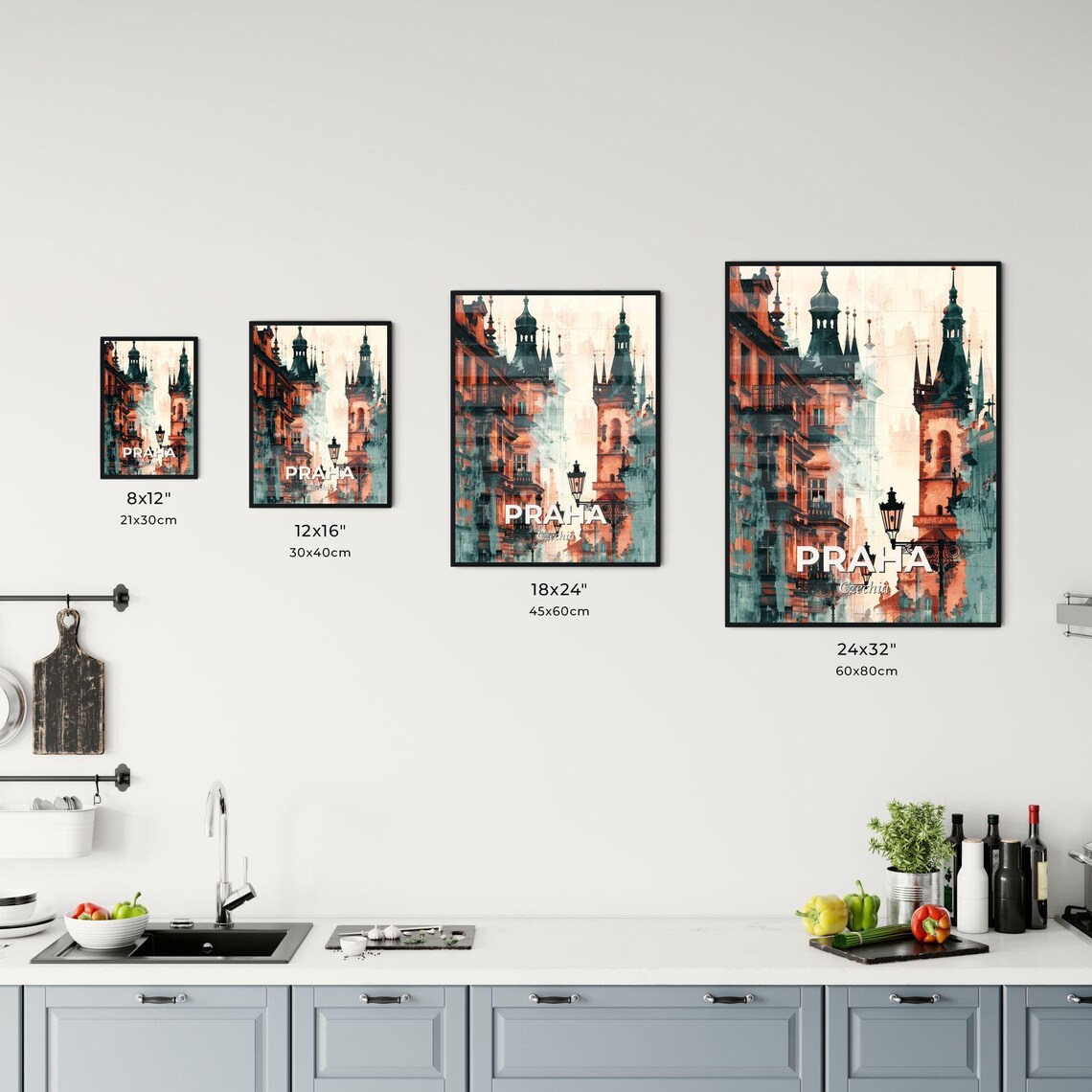 Praha Czechia Gothic Old Town Towers Street Watercolor Art Poster - Image 3