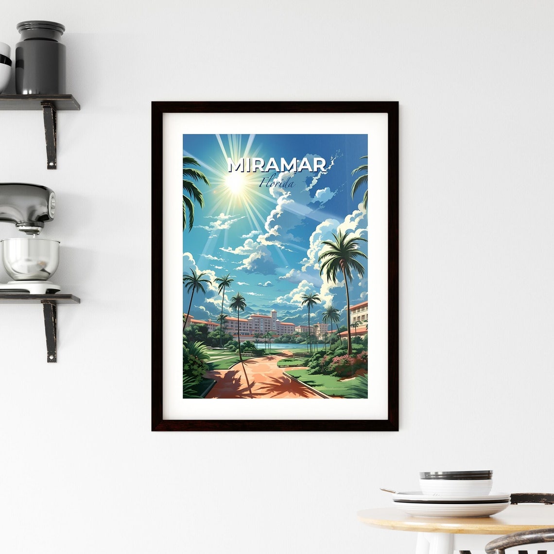 Vivid Miramar Florida Sunny Palm Tree Resort Pathway Art Poster - Image 2