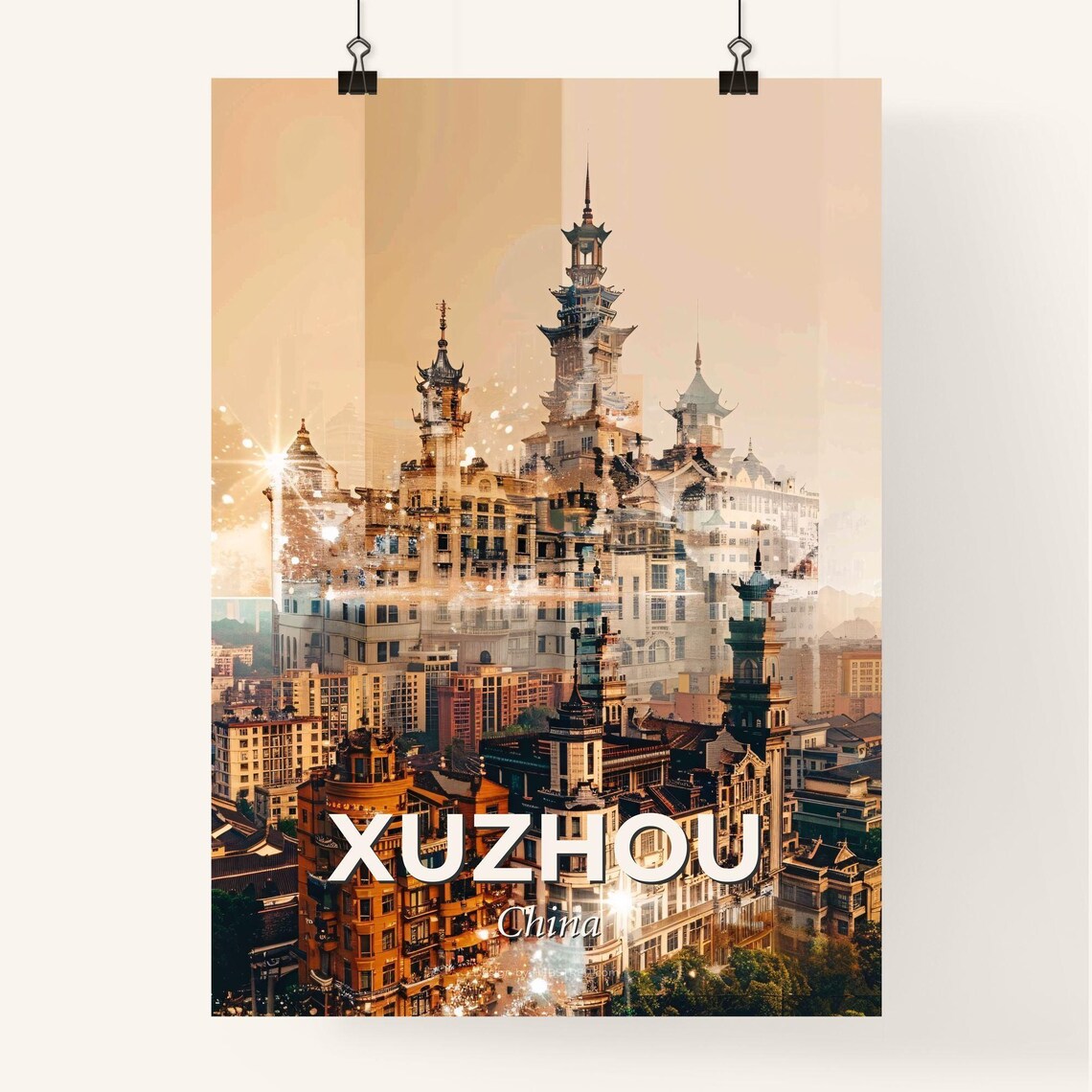 Xuzhou China Golden Pagoda Towers Modern City Skyline Art Poster - Image 4