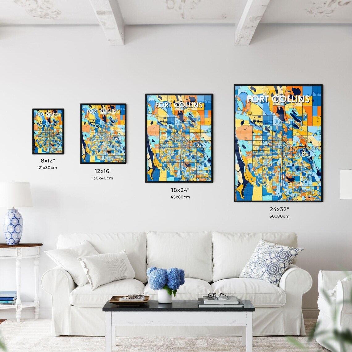Fort Collins Colorado Colorful Modern City Street Map Artwork Poster - Image 3