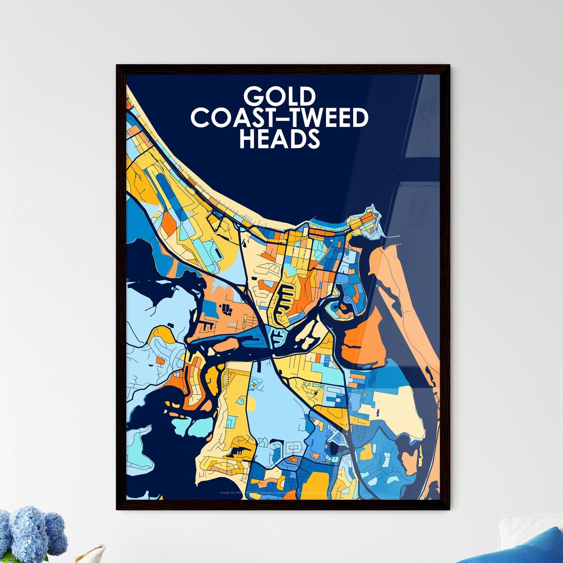 Gold Coast-Tweed Heads Australia Colorful Modern City Street Map Travel Decor Poster