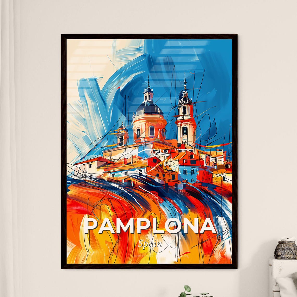 Pamplona Spain Colorful City Painting Abstract Cathedral Poster
