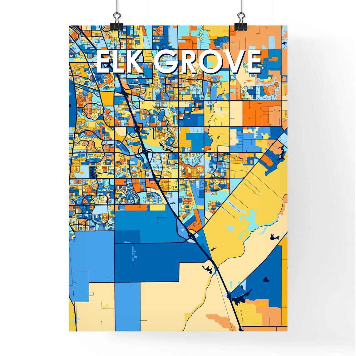 Elk Grove California Colorful Vibrant City Street Map Art Poster - Image 4