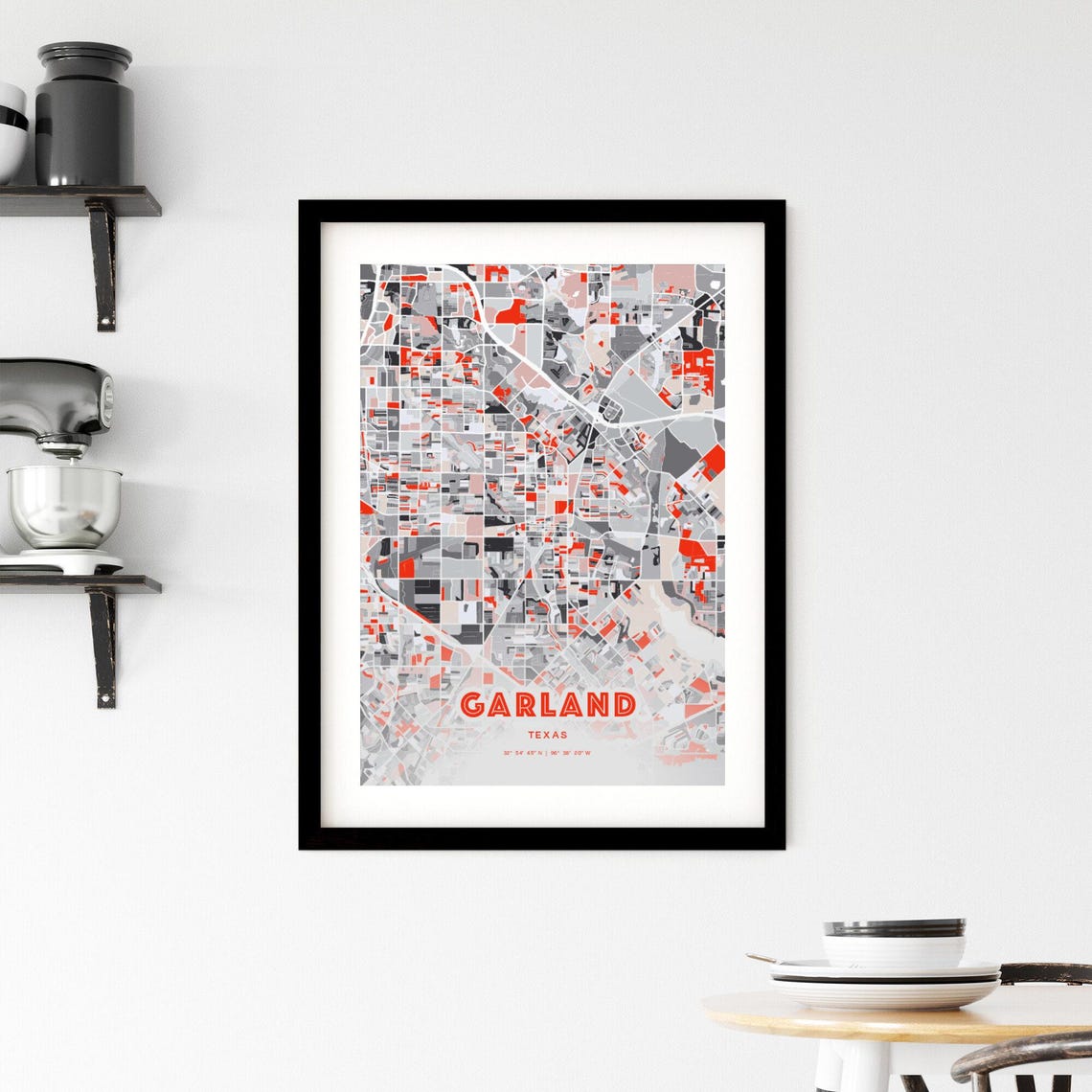 Garland Texas Expressive Red Abstract Modern City Map Art Poster - Image 2