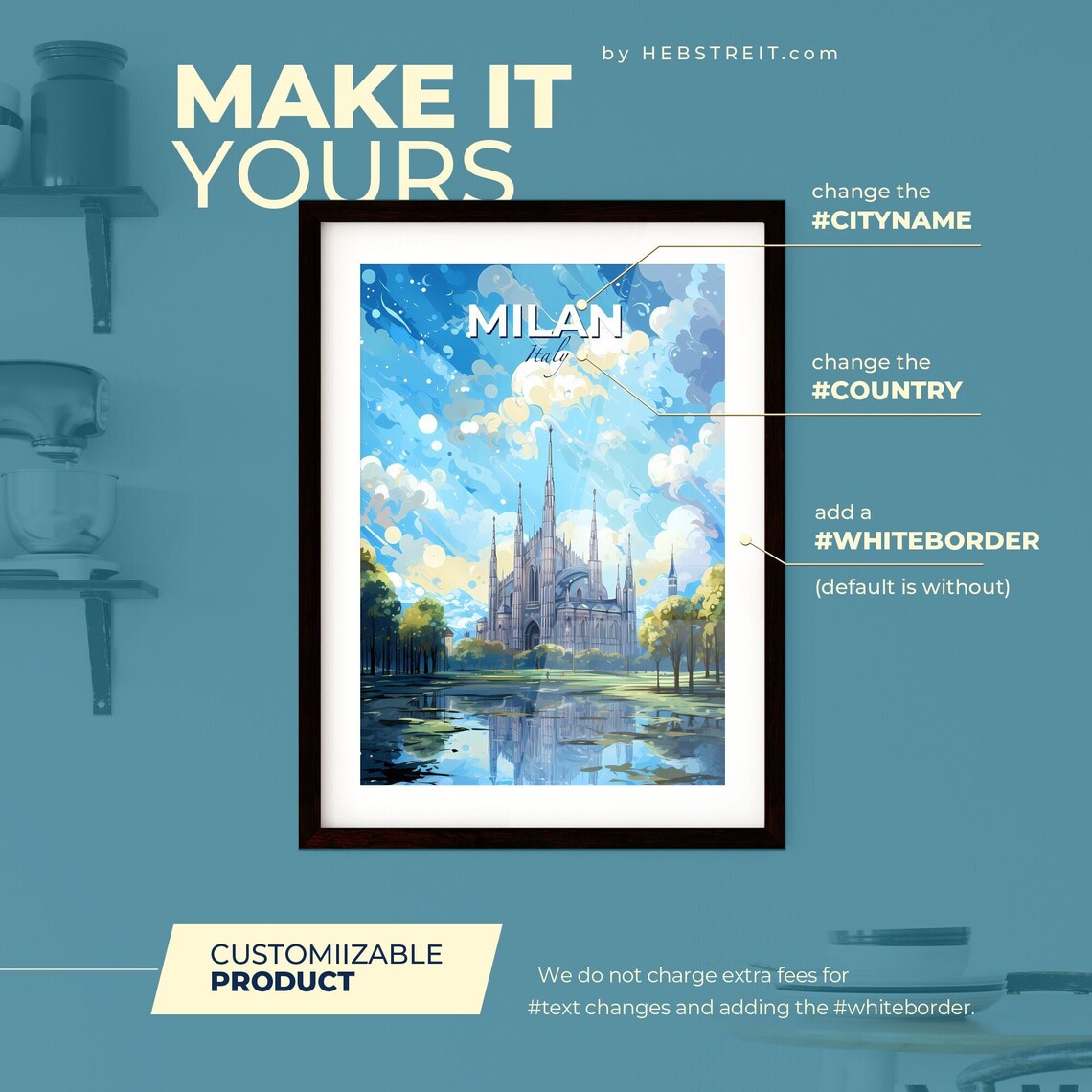 Milan Italy Duomo Cathedral Blue Sky Colorful Travel Art Poster - Image 2