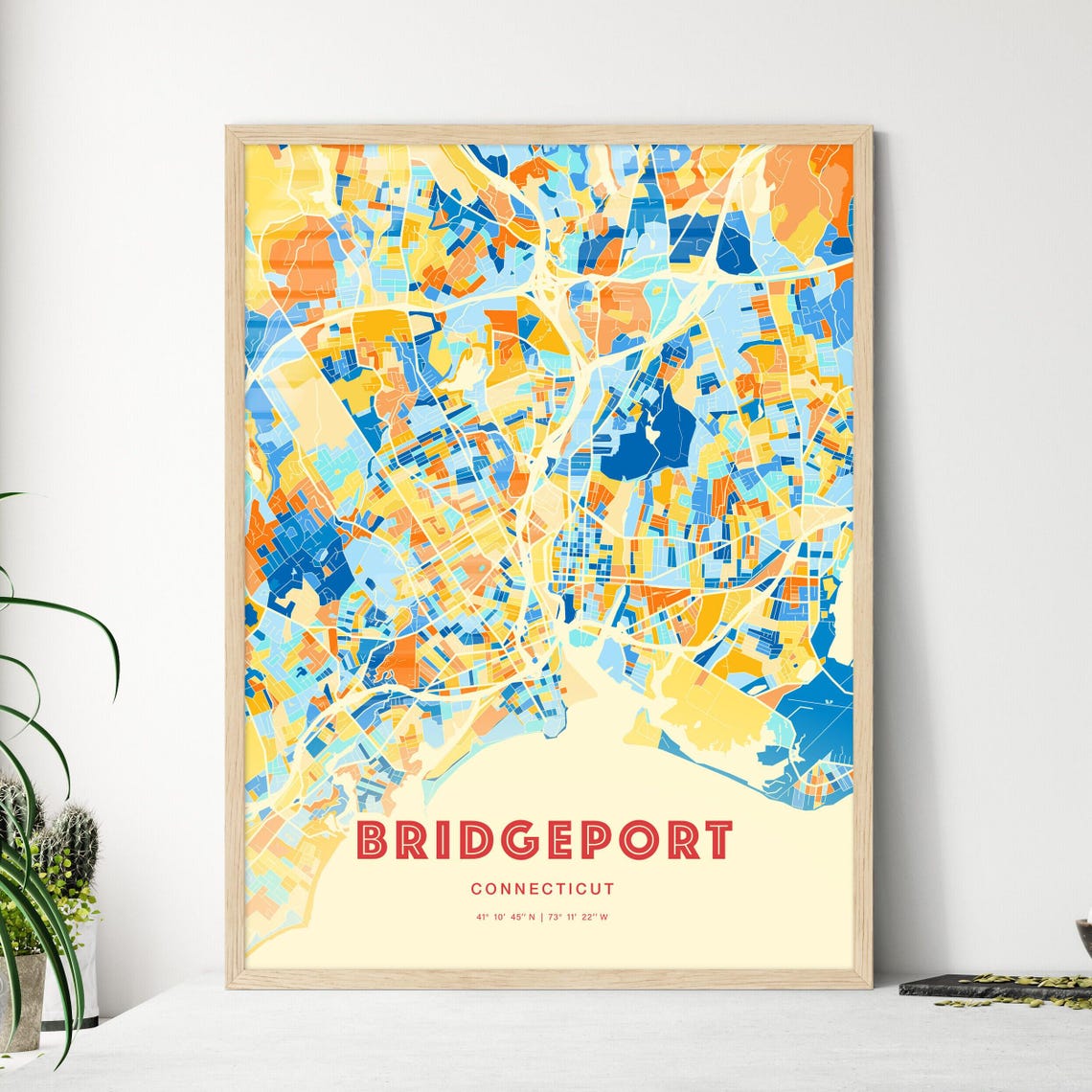 Bridgeport Connecticut Vibrant Blue Orange City Map Art Poster