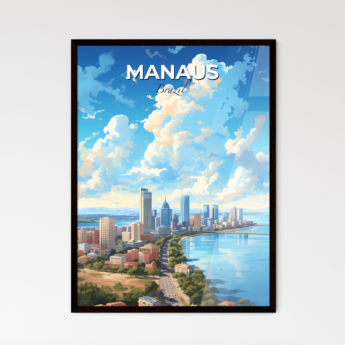 Manaus Brazil Riverside Skyline City Illustration Travel Art Poster