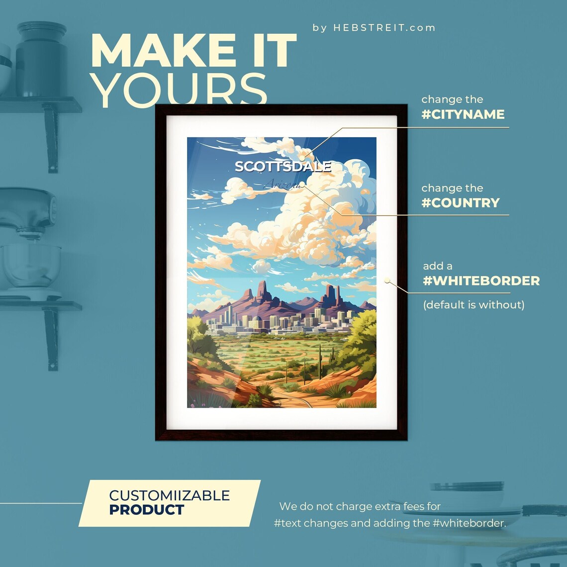Scottsdale Arizona Desert Peaks Cityscape Vintage Travel Poster - Image 2