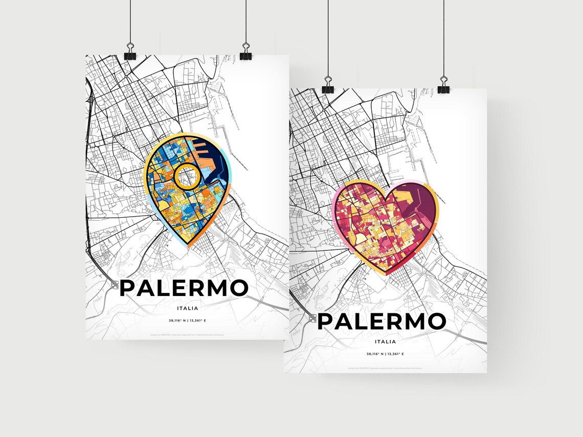 Palermo Italy Minimalist Line Art Heart Shaped City Map Poster - Image 2