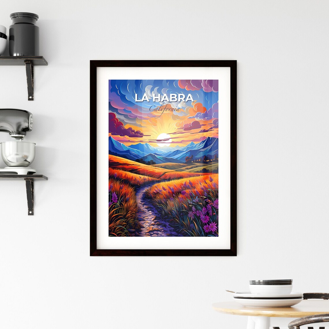 La Habra California Sunset Mountain Travel Poster Wildflower Art - Image 2