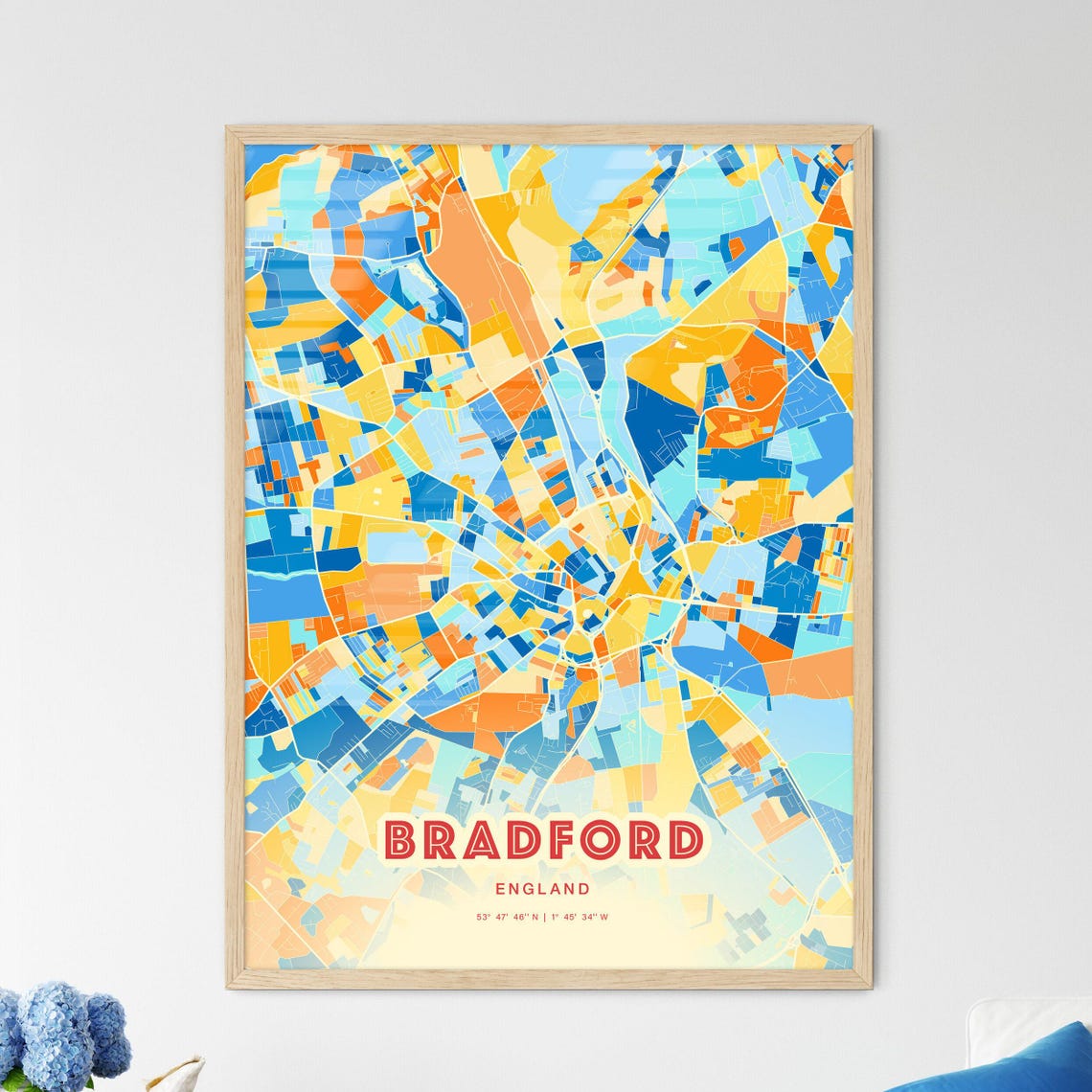 Bradford England Colorful City Map Coordinates Travel Art Poster