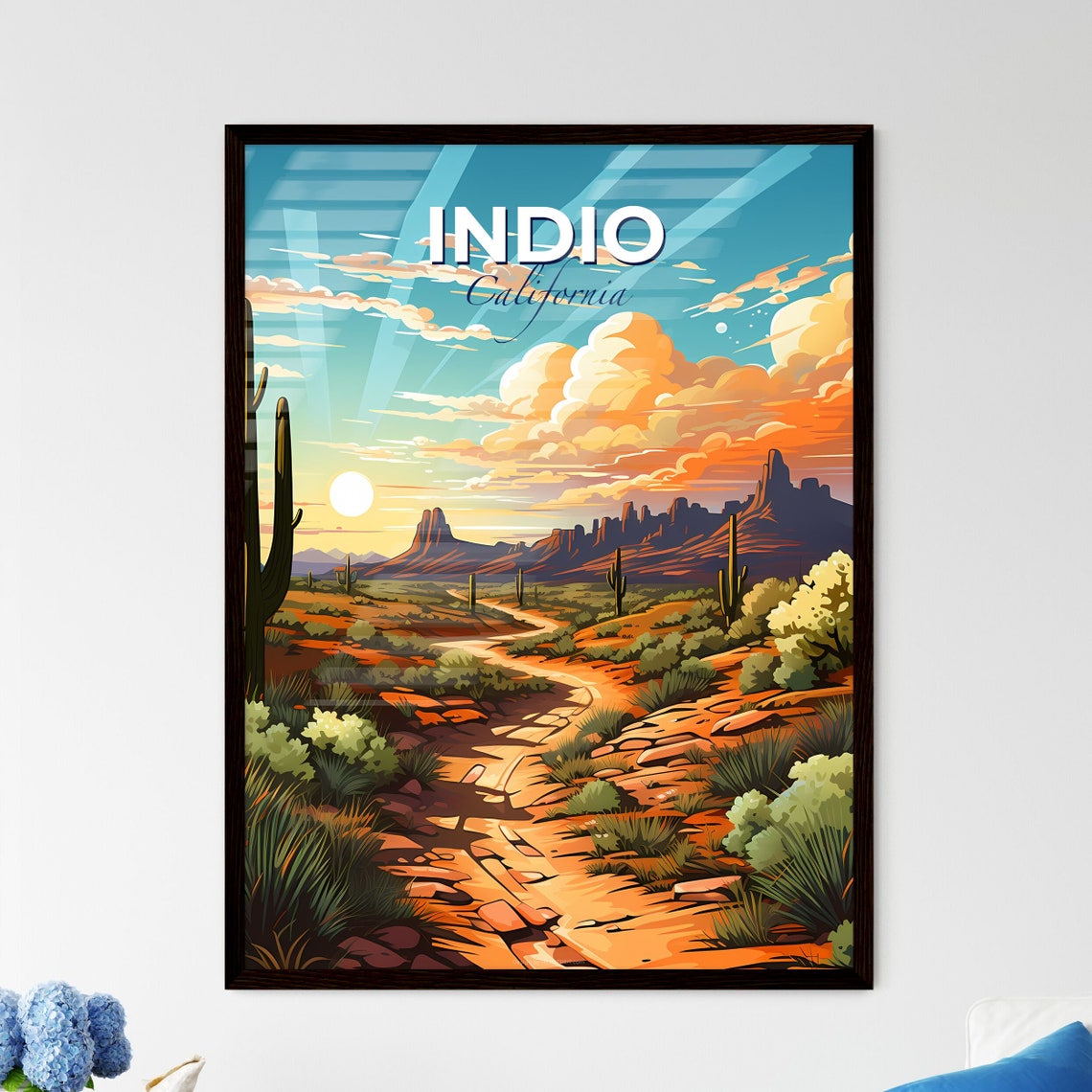 Indio California Desert Sunset Saguaro Cactus Landscape Poster