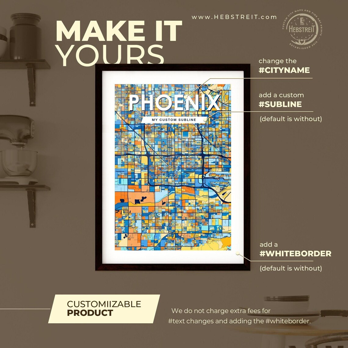 Phoenix Arizona Vibrant Colorful Mosaic City Street Map Art Poster - Image 2