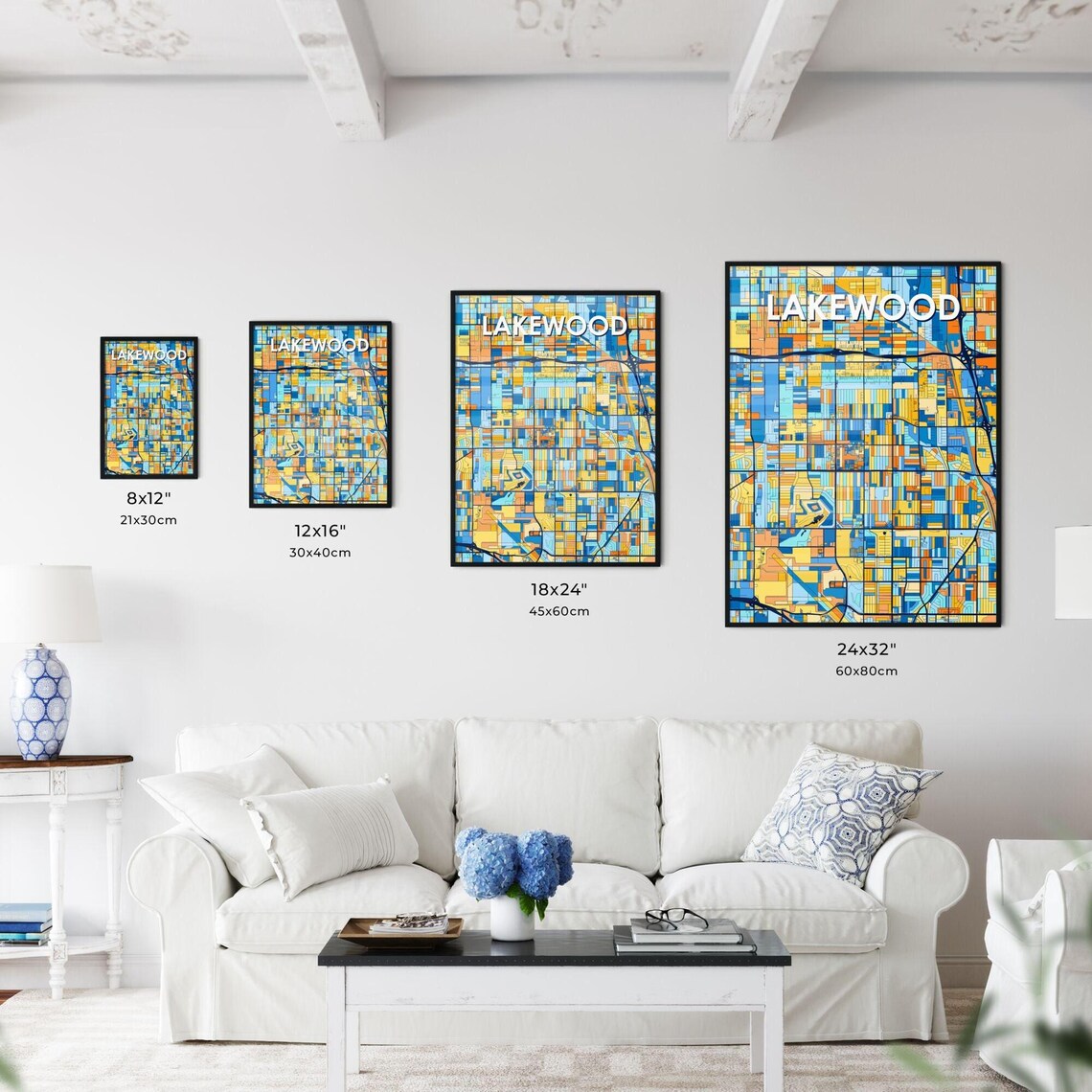 Lakewood California Colorful Modern City Street Map Artwork Poster - Image 3
