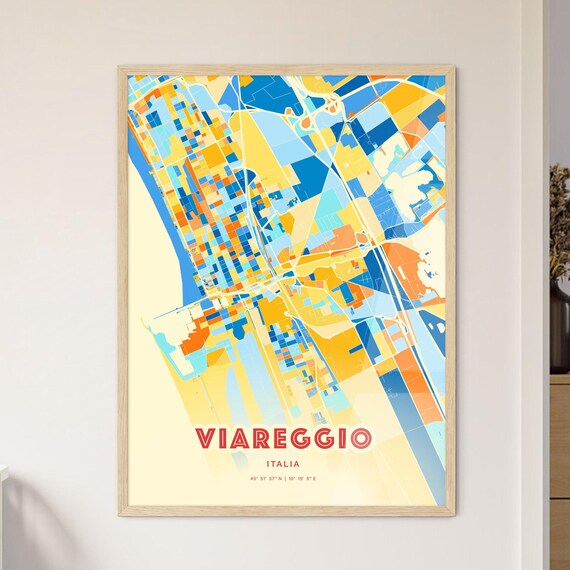 Viareggio Italy Tuscan Coast Colorful Blue Orange Art Poster