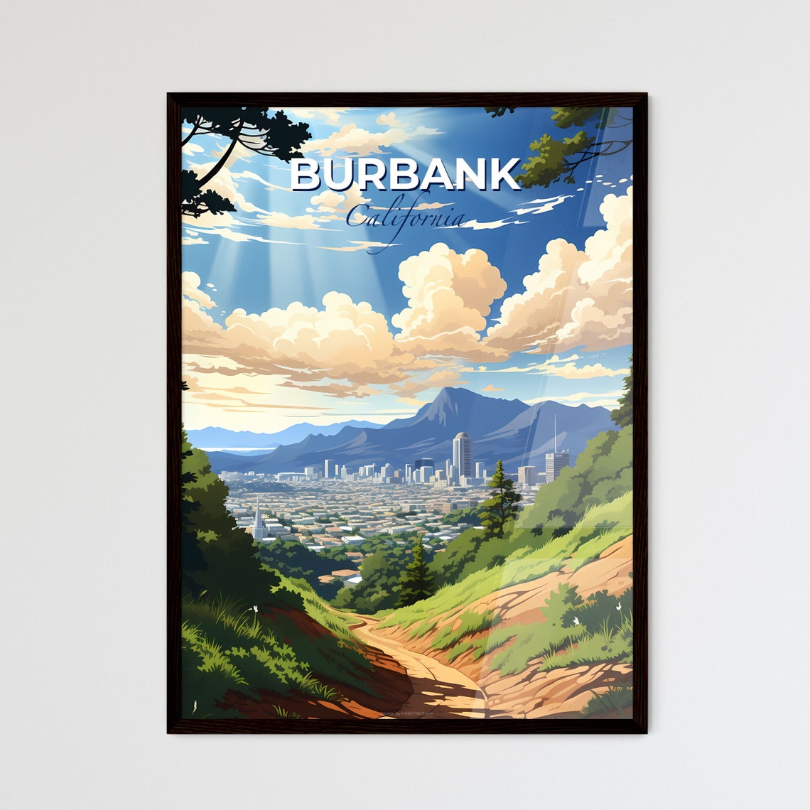Burbank California Valley View Trail Mountain Vintage Travel Poster