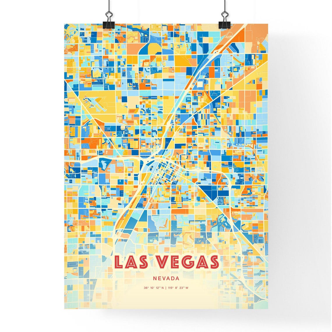 Las Vegas Nevada Colorful City Street Map Coordinates Poster - Image 3