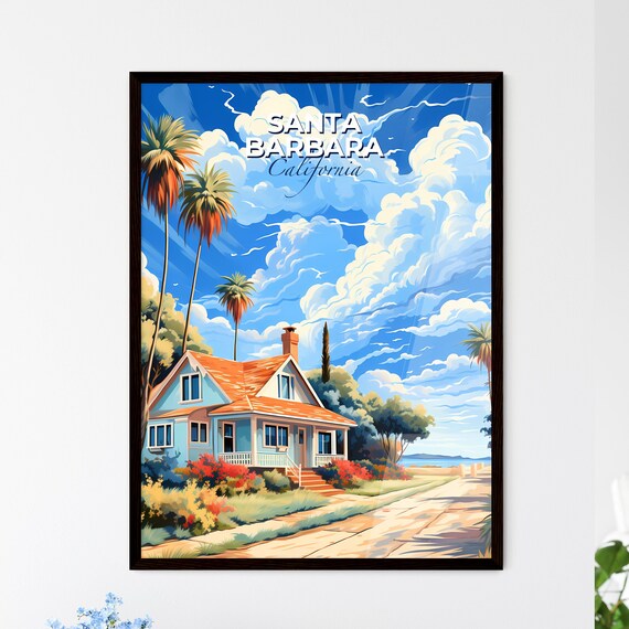 Santa Barbara California Beach Bungalow Palms Coastal Travel Poster