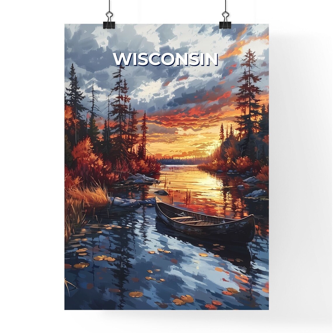 Wisconsin Canoe Lake Sunset Pine Forest Northwoods Travel Poster - Image 4