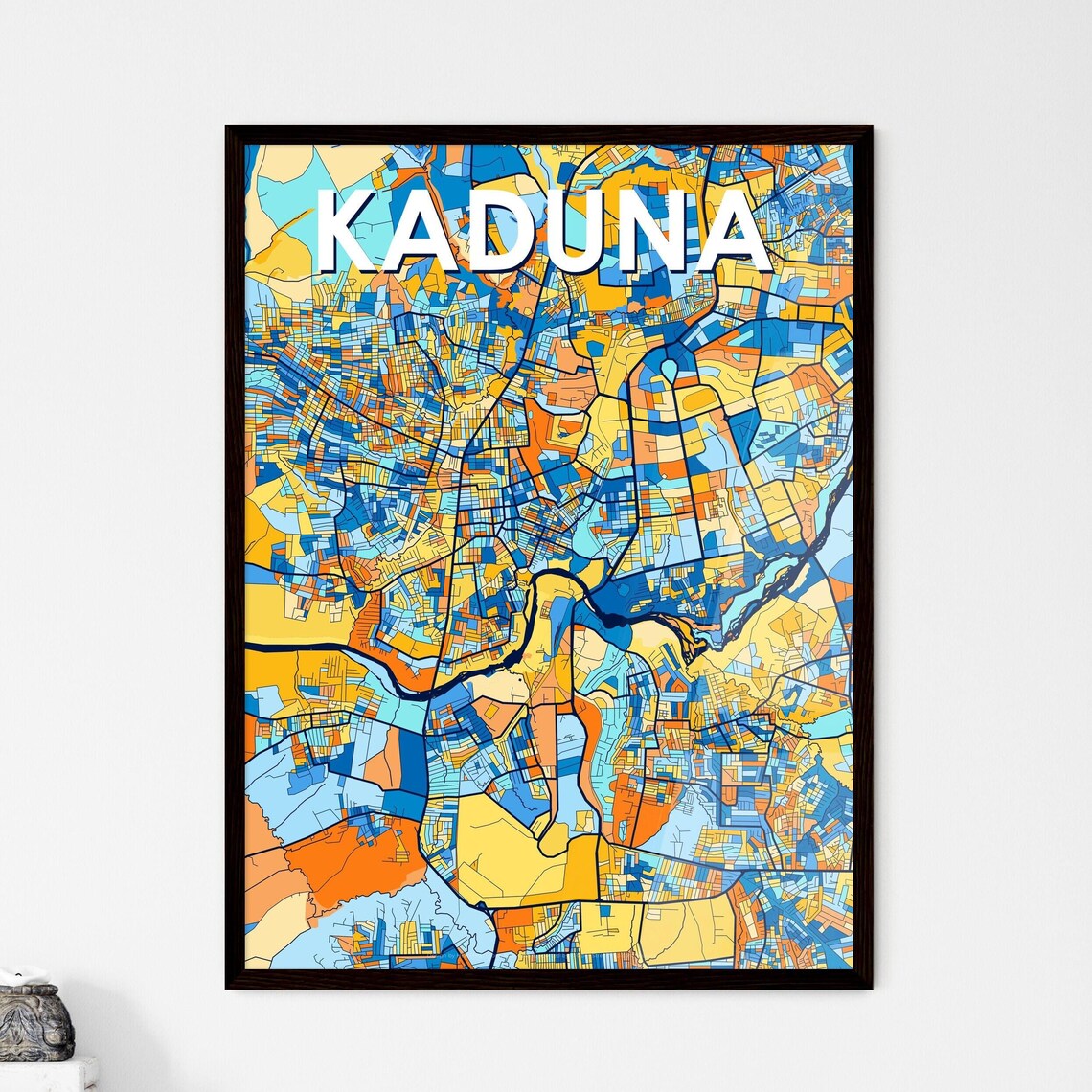 Kaduna Nigeria Vibrant Blue Orange City Street Map Art Poster