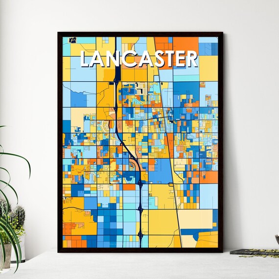 Lancaster California Colorful Modern City Street Map Artwork Poster