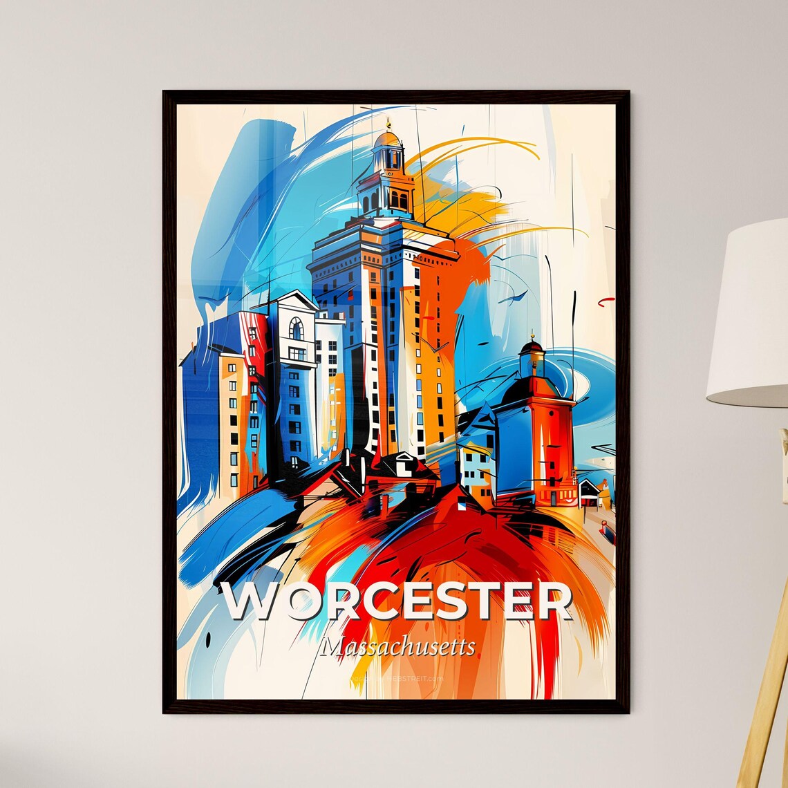Worcester Massachusetts Colorful City Painting Skyline Art Poster