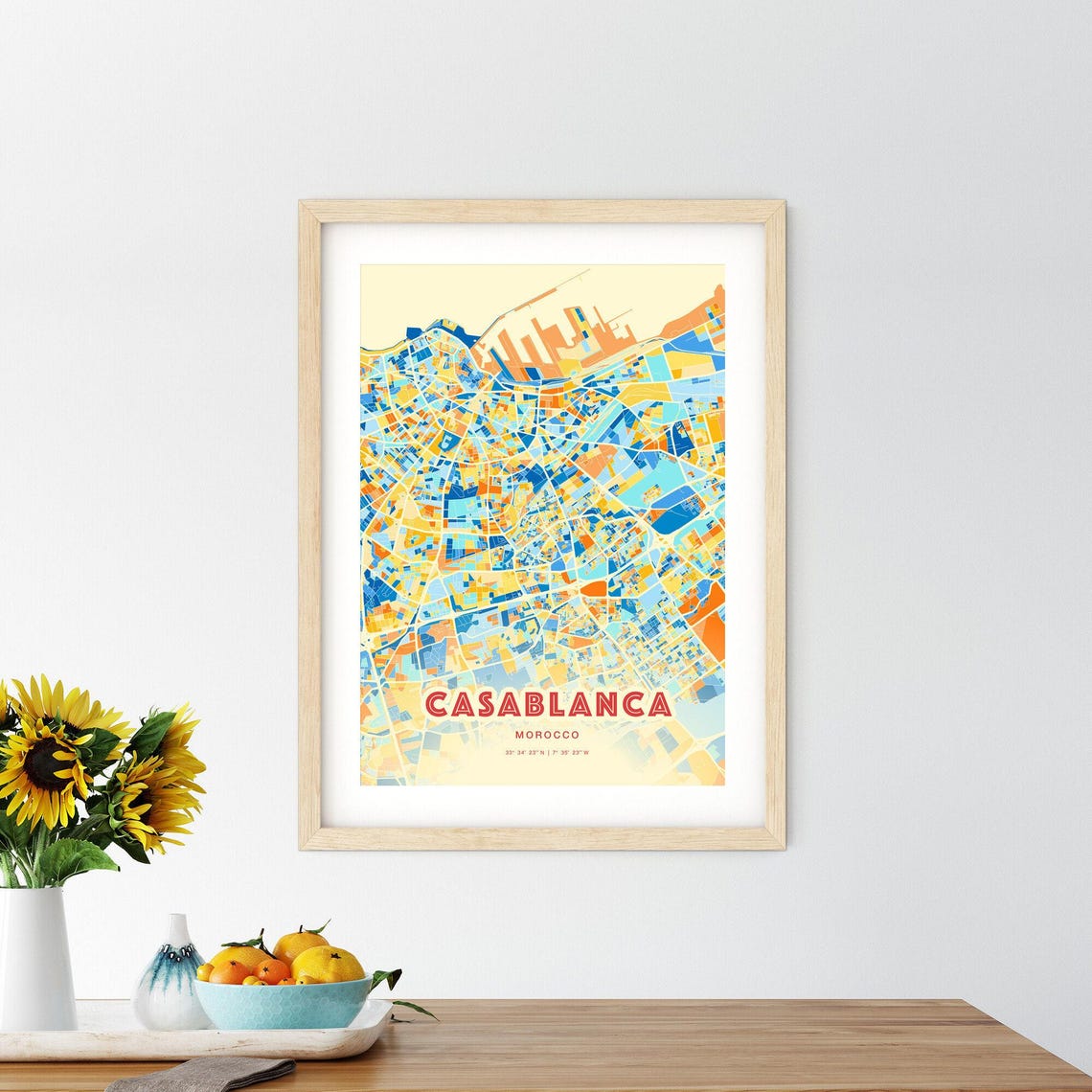 Casablanca Morocco Colorful Coastal Geometric City Map Art Poster - Image 2