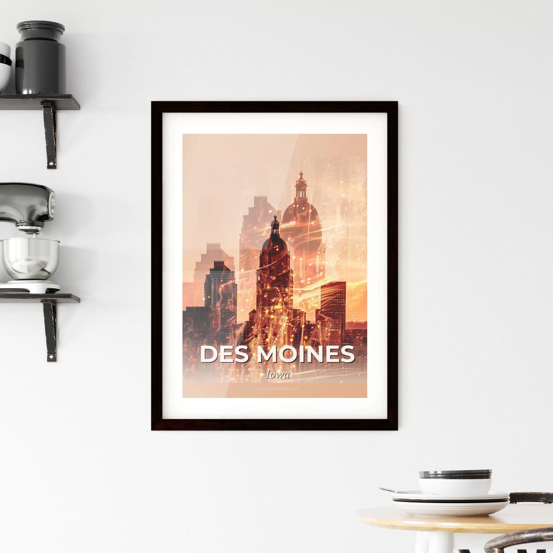 Des Moines Iowa Golden Hour Skyline Domed Landmarks Art Poster - Image 2