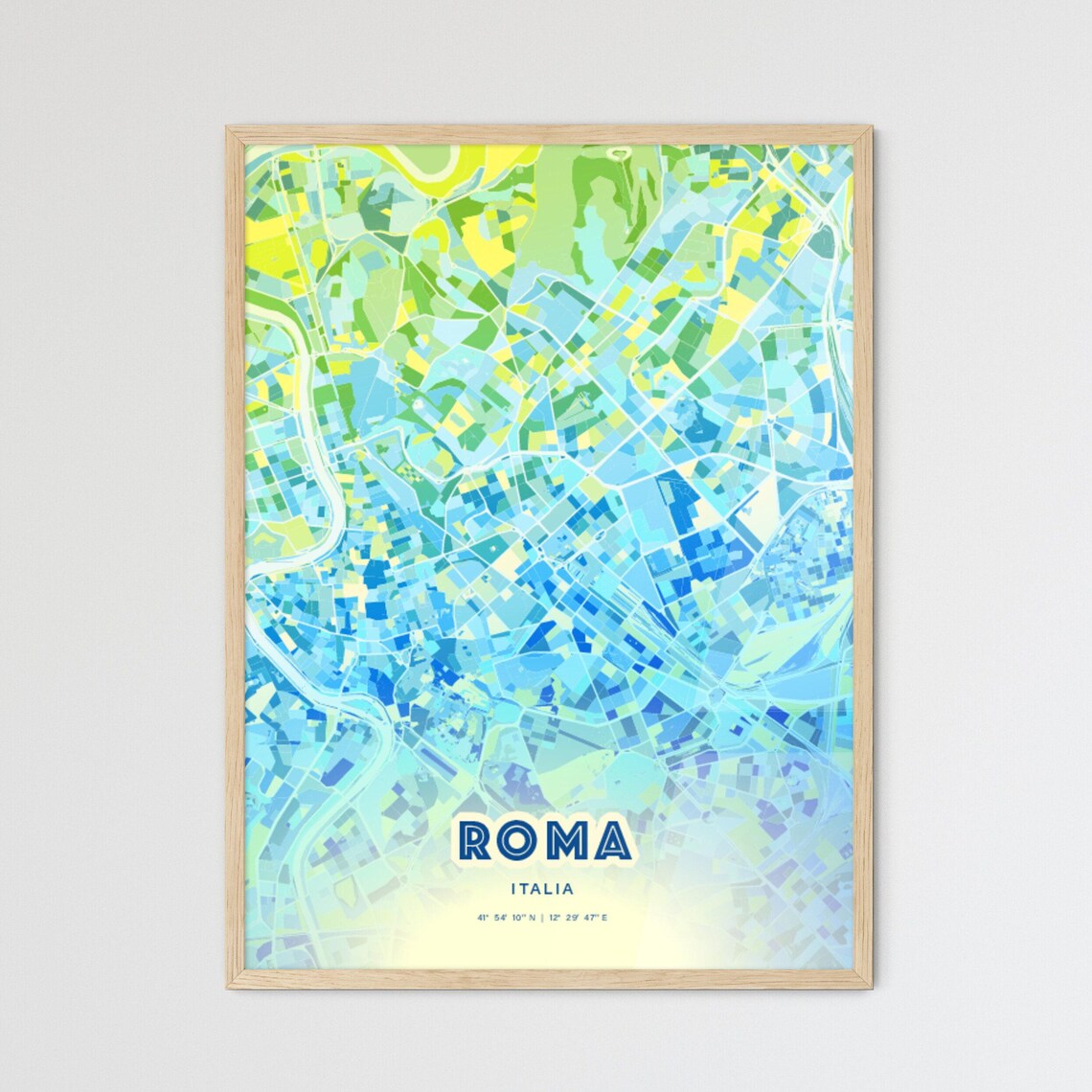 Rome Italy Bluish Custom Stylish City Map Art Poster Travel Decor Gift