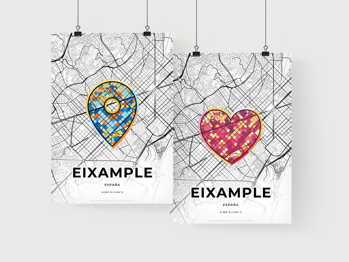 Eixample Spain Romantic Minimalist Heart City Map Art Poster - Image 2