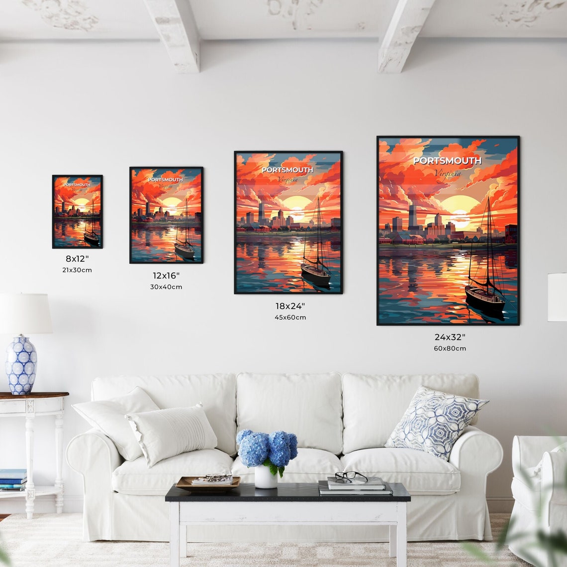 Portsmouth Virginia Harbor Sunset Sailboat Skyline View Poster - Image 3