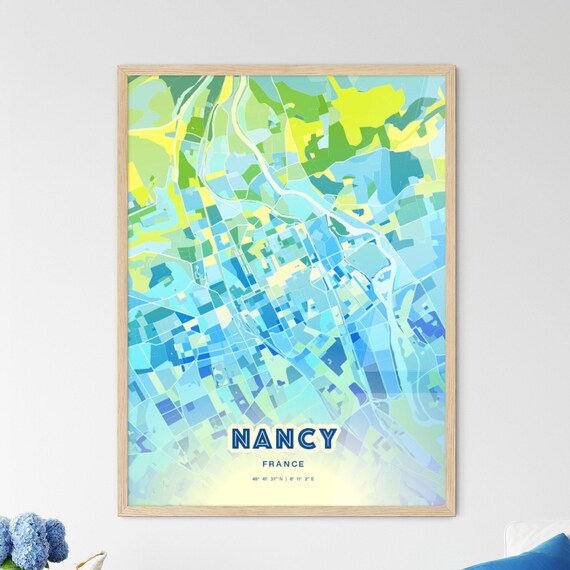 Nancy France Custom Blue Green City Map Art Poster Travel Decor Gift