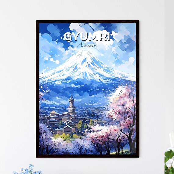 Gyumri Armenia Snowy Mountain Blossom Spring Travel Poster Art