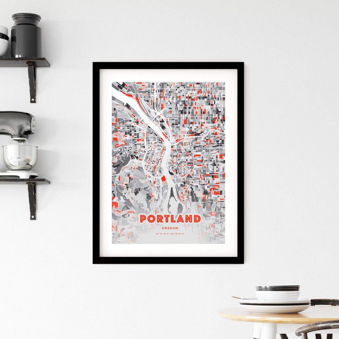 Portland Oregon Bold Expressive Red Abstract City Map Poster - Image 2
