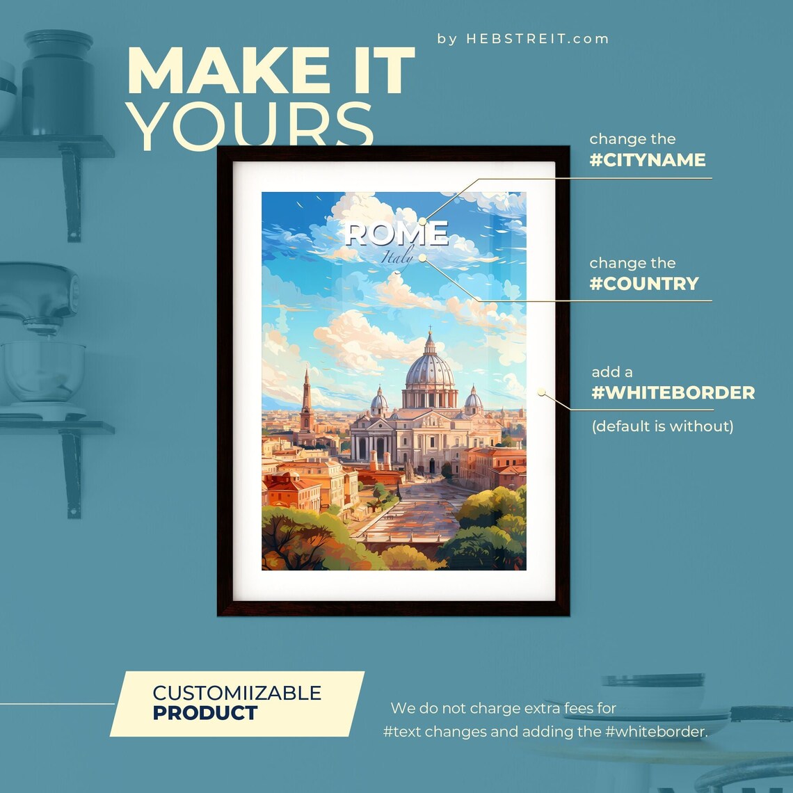 Rome Italy St Peters Basilica Old Town Vintage Travel Art Poster - Image 2
