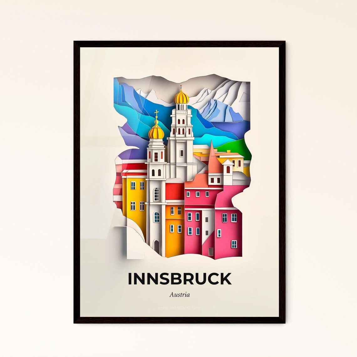 Innsbruck Austria Golden Dome Church Peaks Paper Cut Art Poster